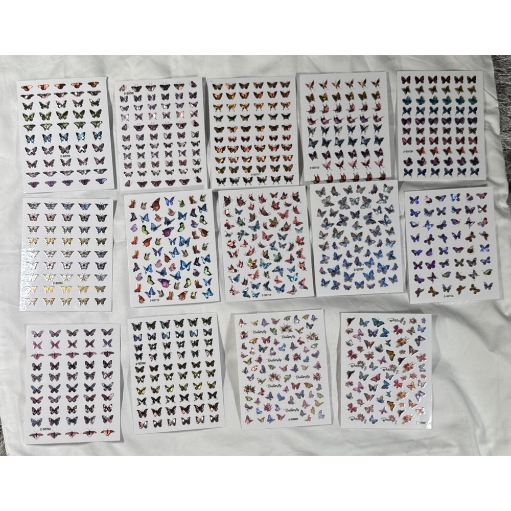 Butterfly Nail Art Stickers 14 Sheets Nail Art Decals Adhesive Multicolor DIY